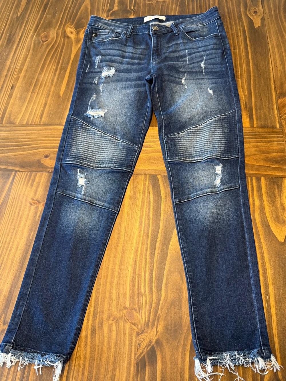 Women’s Kancan Distressed Dark Blue Biker Jeans - Size 11/29